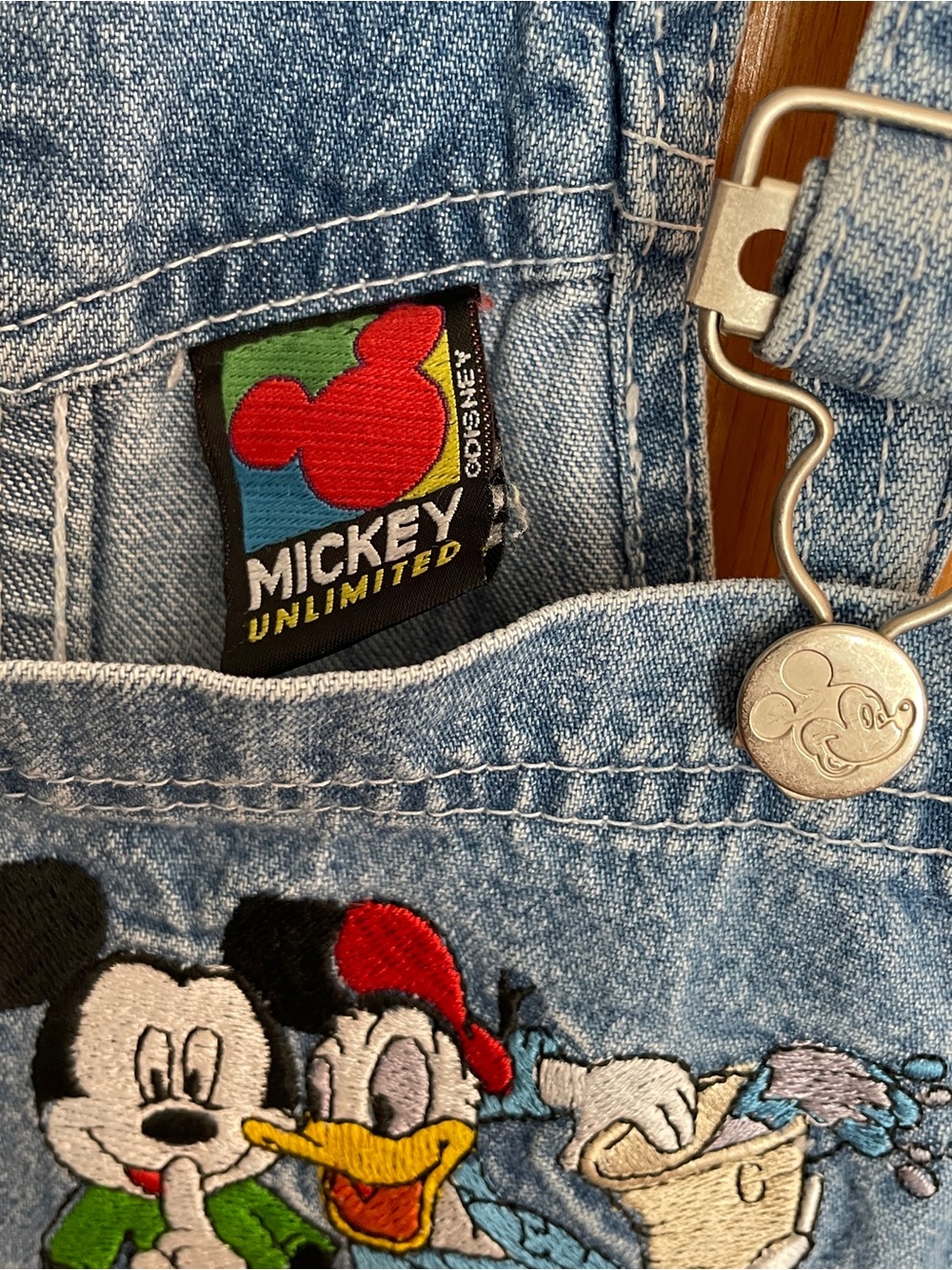 Disney Blue Denim Short Overalls with Mickey & Friends Embroidery - Picture 6 of 14